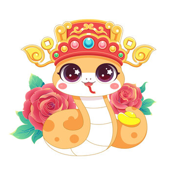 蛇年國潮玫瑰花開插畫