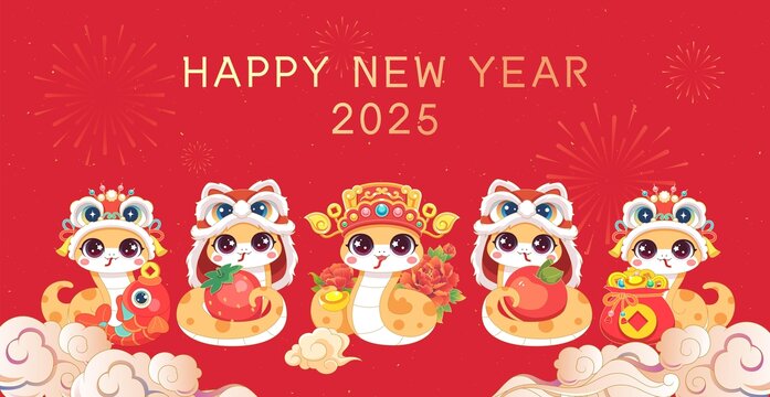 蛇年金蛇送福矢量國潮插畫