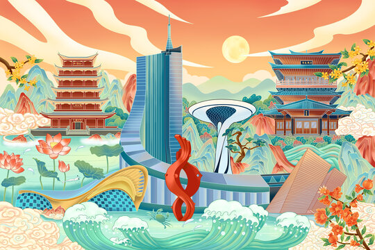 國(guó)潮風(fēng)城市安徽合肥地標(biāo)旅游建筑