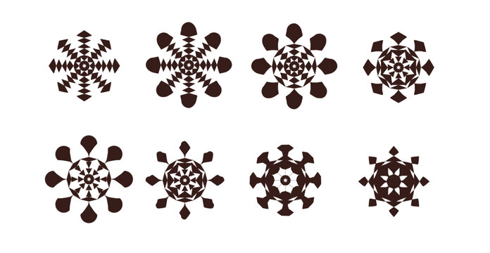 矢量花朵圖標(biāo)黑白剪影插圖