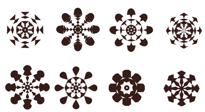 矢量花朵圖標黑白剪影插圖
