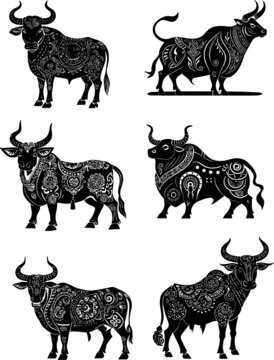 簡(jiǎn)約矢量牛剪影牛年