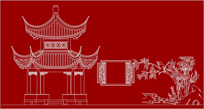 蘭亭夜鶯漏窗圖
