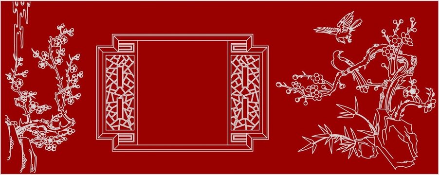 蘇州花窗臘梅喜鵲圖