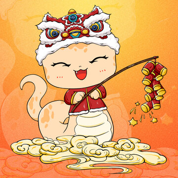 國(guó)風(fēng)卡通蛇年IP放鞭炮