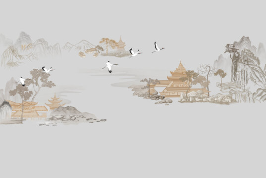 新中式山水背景墻