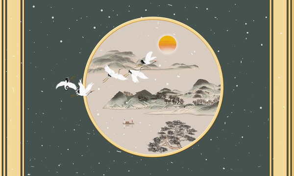 中式山水壁畫