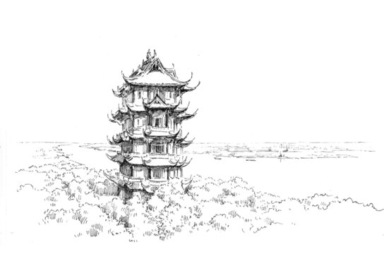安徽采石磯三臺(tái)閣鋼筆畫(huà)