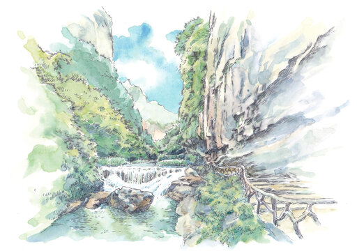 山西太行山大峽谷八泉峽水彩