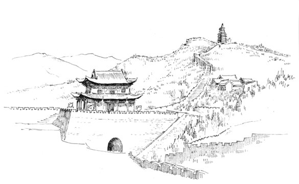 山西忻州雁門關(guān)鋼筆畫