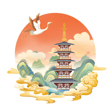 蘇州寒山寺插畫