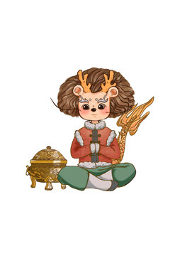 國潮神獸龍生九子狻猊香爐擬人