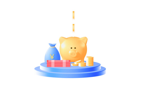 3D金融理財錢袋存錢罐插畫