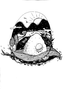 手繪端午粽子黑白插畫