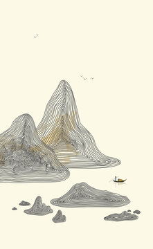禪境線條山水畫