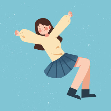 一個(gè)半蹲向后仰的女孩