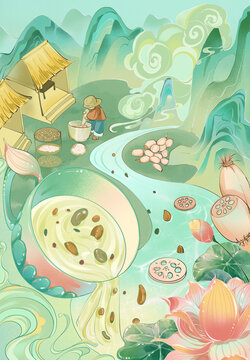 藕粉包裝插畫