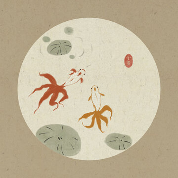 國(guó)畫金魚水墨風(fēng)國(guó)風(fēng)插畫