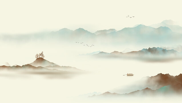 新中式水墨山水畫