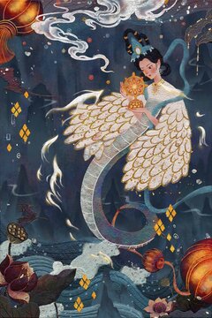 2025蛇年新年巖彩國風(fēng)山海經(jīng)