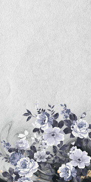獨(dú)幅黑白花卉組合印花圖案