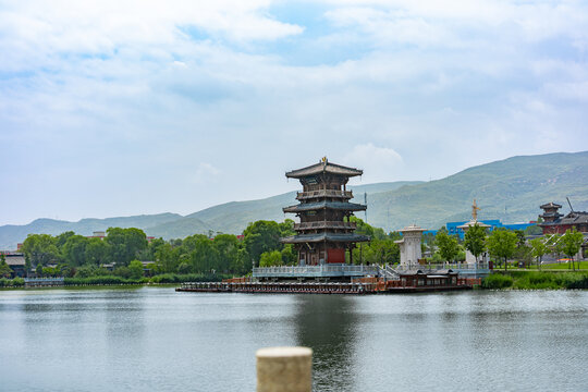 山西太原晉祠古建筑精美高木塔
