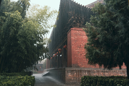 下雨天的飛云樓木塔山西古建筑
