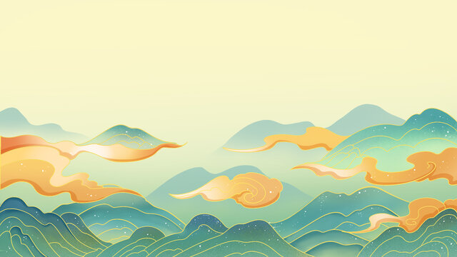 國潮山山水背景