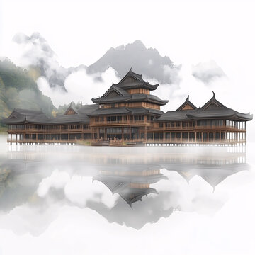 新中式樓閣皇宮山水