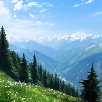 森林山峰草地