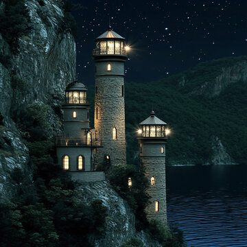 歐式古堡夜景