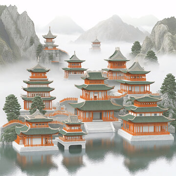 新中式樓閣皇宮山水