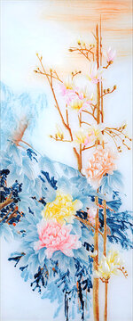 牡丹玉蘭花隔斷背景