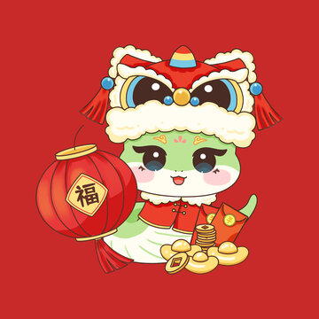 蛇年大吉新年海報(bào)喜慶蛇插畫