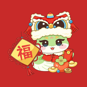 蛇年大吉新年海報喜慶插畫