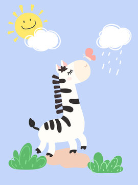 卡通斑馬印花扁平動物插畫圖案