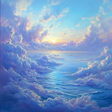 海天一色油畫