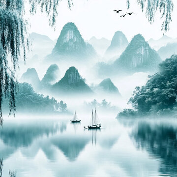 山水畫合成圖