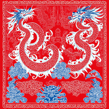 雙龍背景花紋