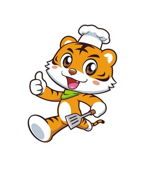 卡通可愛小老虎廚師形象矢量圖