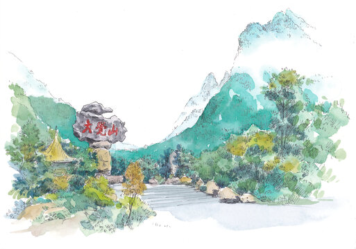 江西撫州大覺山水彩畫