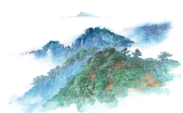 江西宜春明月山水彩畫