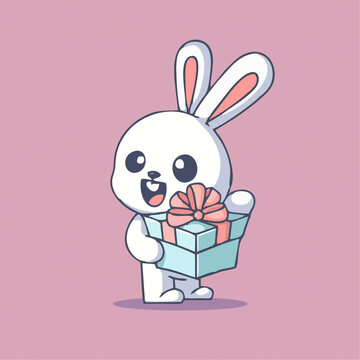 可愛小兔子生日禮物矢量插畫