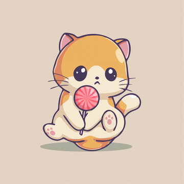 可愛(ài)小貓棒棒糖矢量Q版卡通插畫(huà)