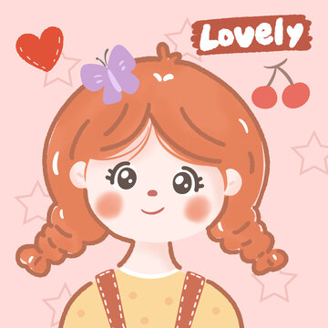 卡通女孩印花人物頭像插畫
