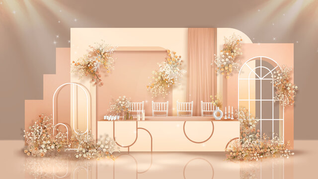 香檳橘現(xiàn)代幾何風(fēng)格婚禮簽到區(qū)