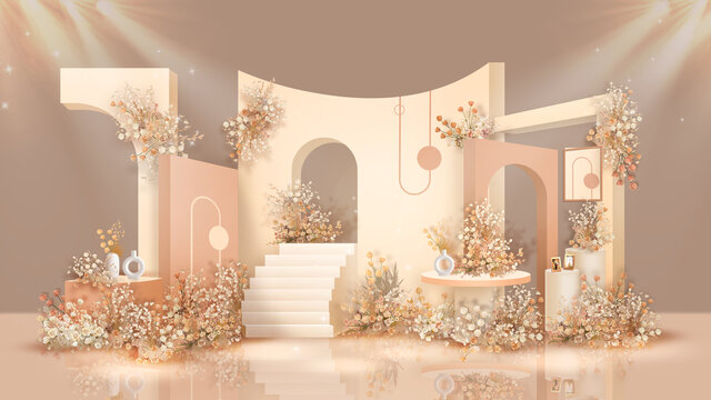 香檳橘現(xiàn)代幾何風(fēng)格婚禮合影區(qū)