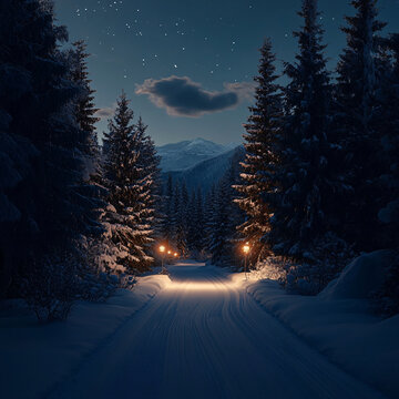 冬季森林積雪公路