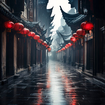 雨中古街