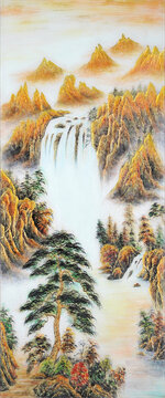 抽象山水工藝玻璃隔斷背景
